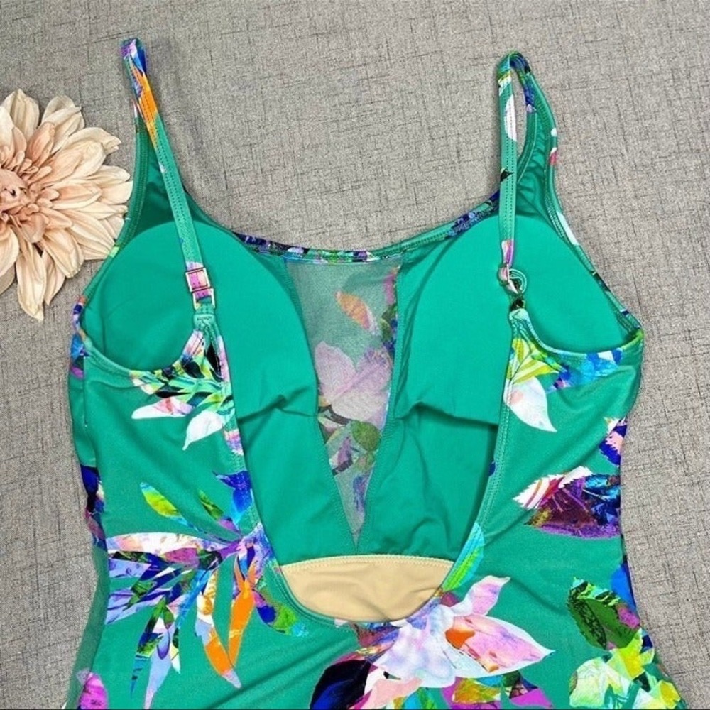 La Blanca Havana Tropics Mesh Plunge One Piece Swimsuit 12 Large Green - Picture 12 of 12